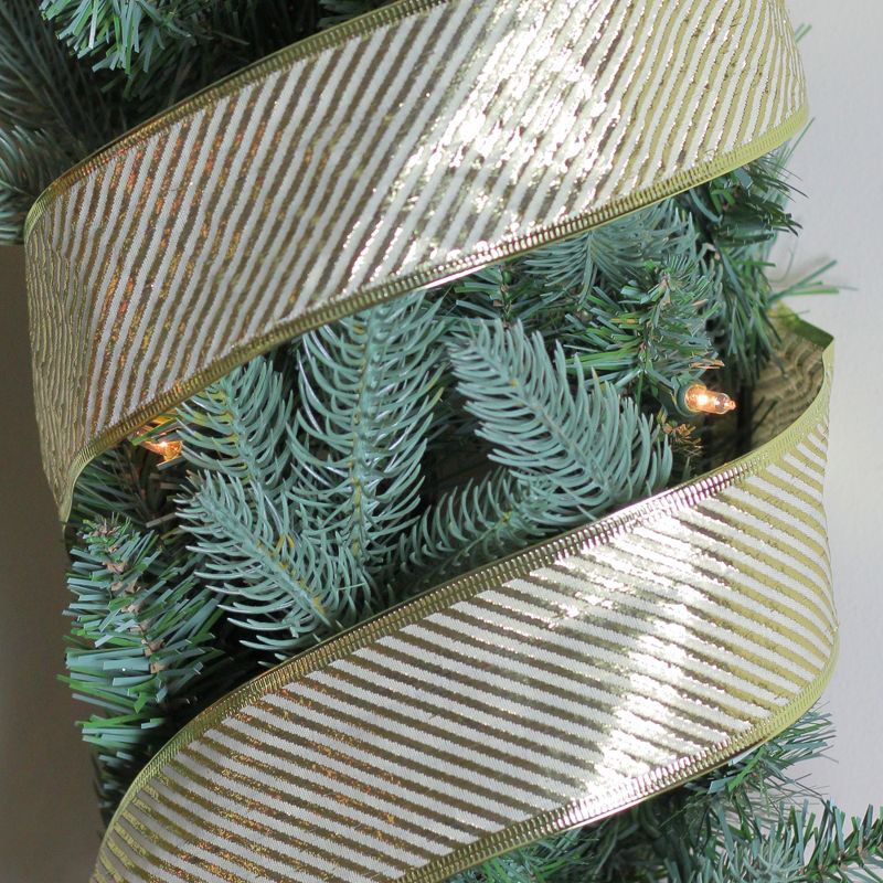 Northlight Gold Diagonal Striped Christmas Wired Craft Ribbon 2.5" x 120 Yards