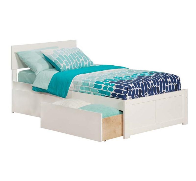 Orlando Twin Flat Panel Foot Board w/ 2 Urban Bed Drawers White - Atlantic Furniture