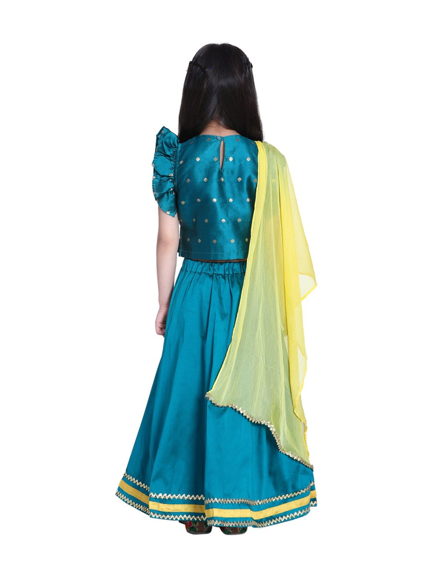 BownBee Kids Green Zari Work Lehenga Choli With Dupatta