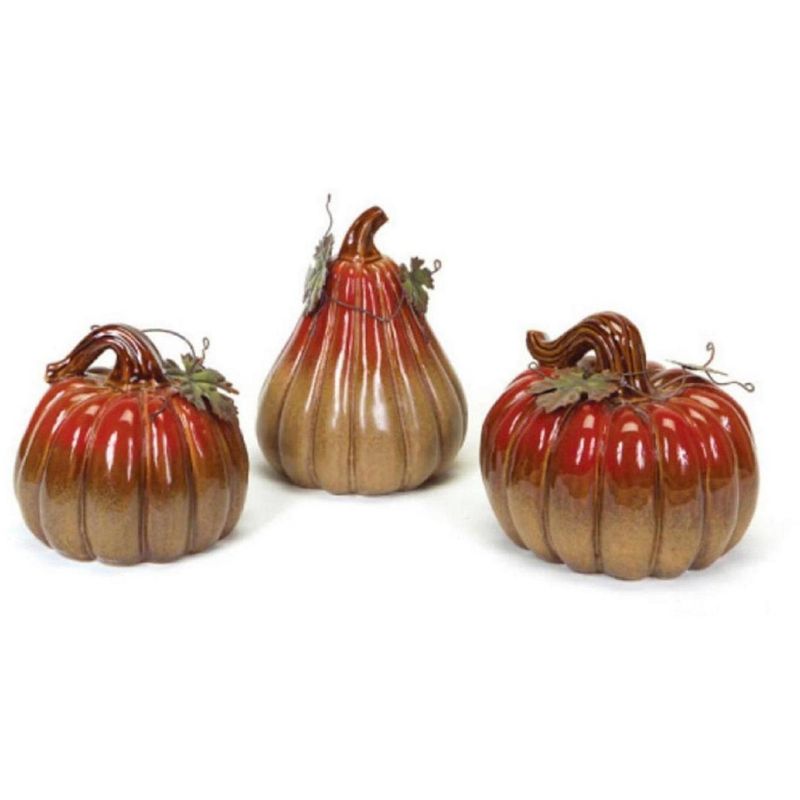 Melrose Set of 3 Autumn Fall Harvest Thanksgiving Pumpkin and Gourd Table Top Decorations