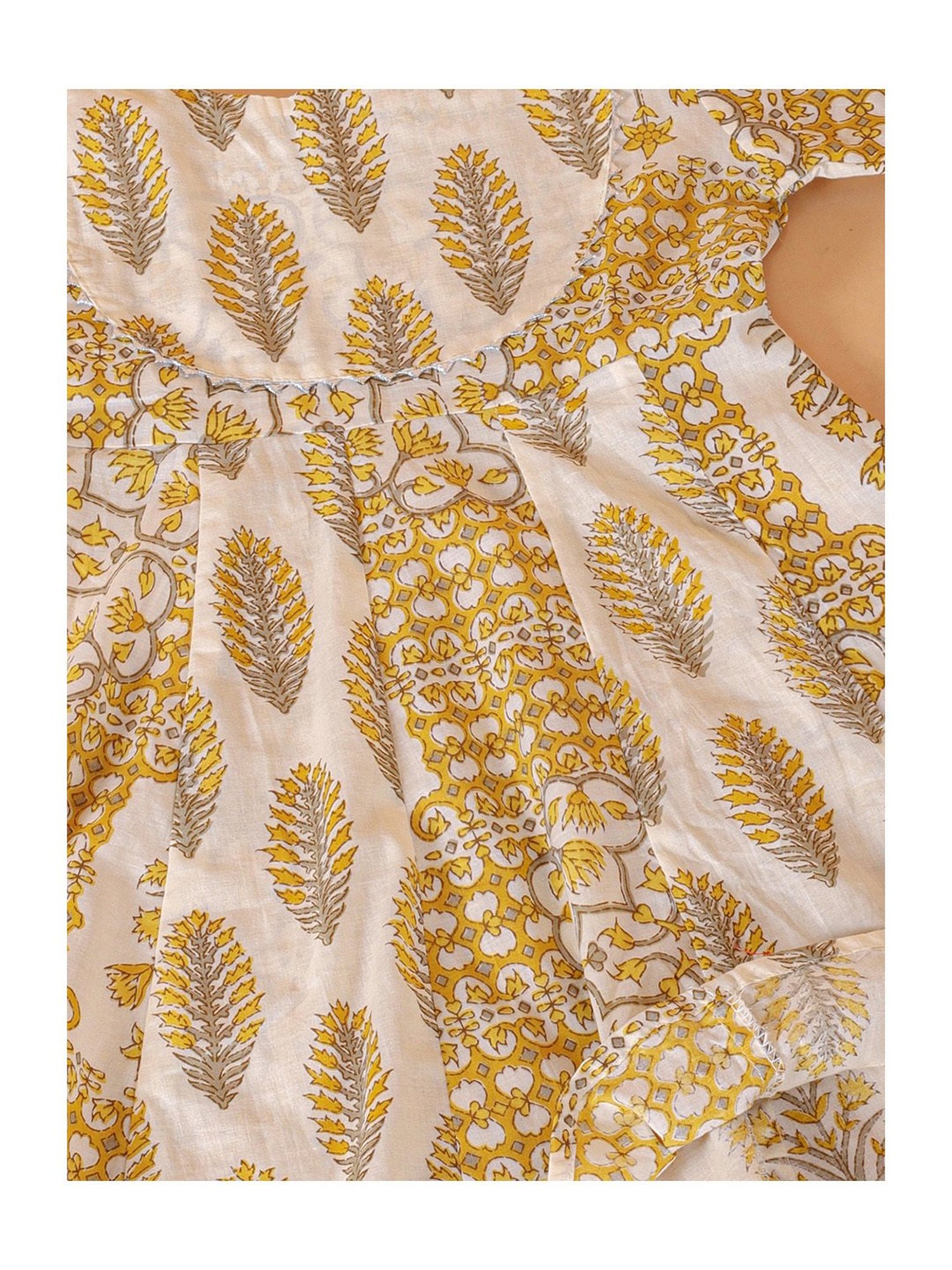 The Mom Store Kids Yellow Floral Print Anarkali Kurta with Pants