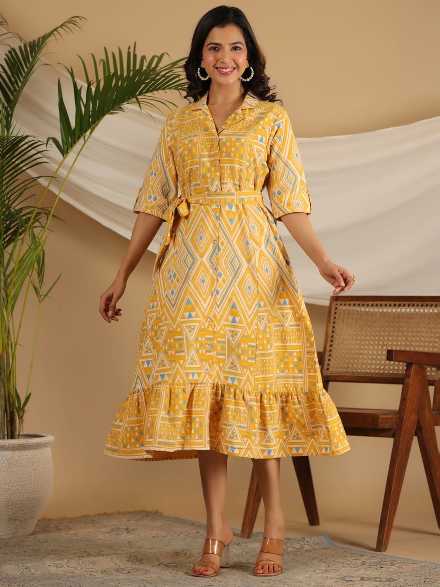 Saffron Threads Black Cotton Floral Print Ethnic Dress