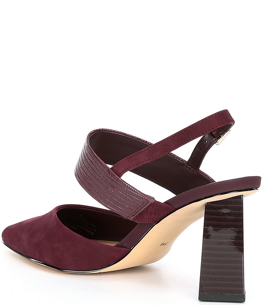 Gibson & Latimer Margo Croco Embossed Leather Suede Pointed Toe Block Heel Pumps