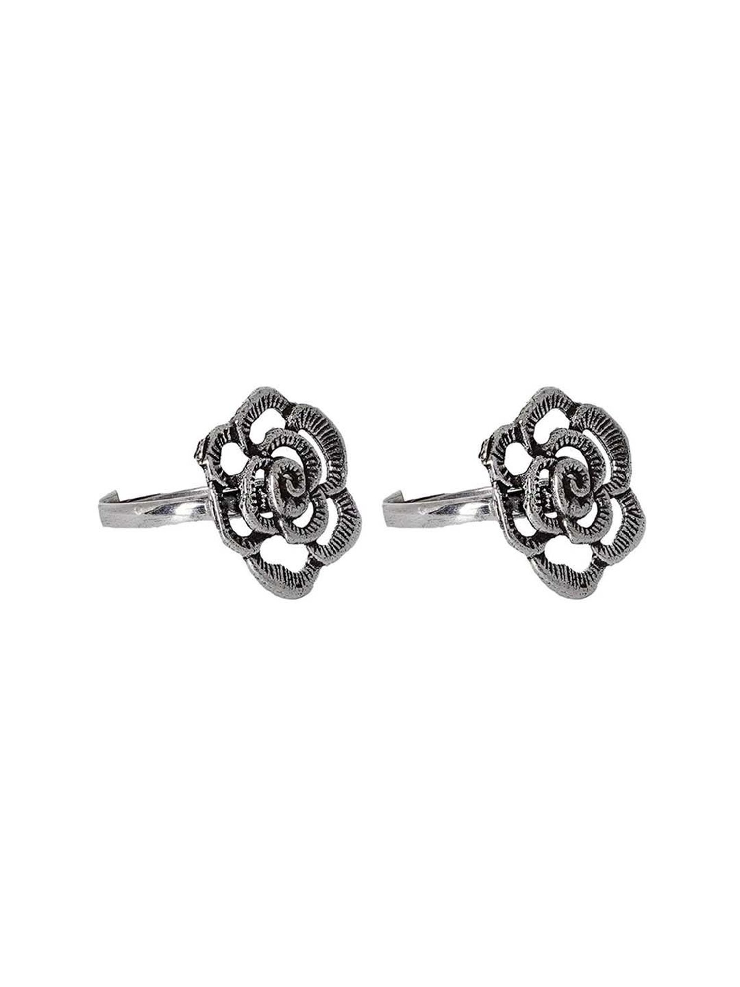 Teejh Akhila Silver Oxidized Pair of Toe-Rings