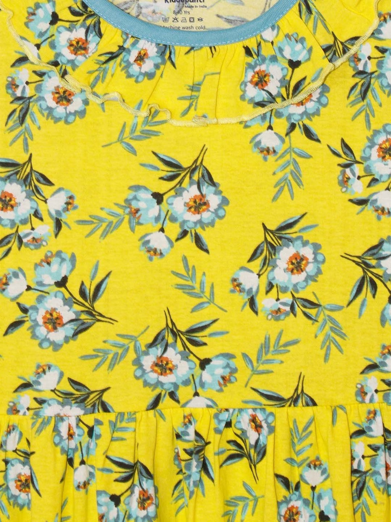 Kiddopanti Kids Yellow & Blue Cotton Floral Print Dress