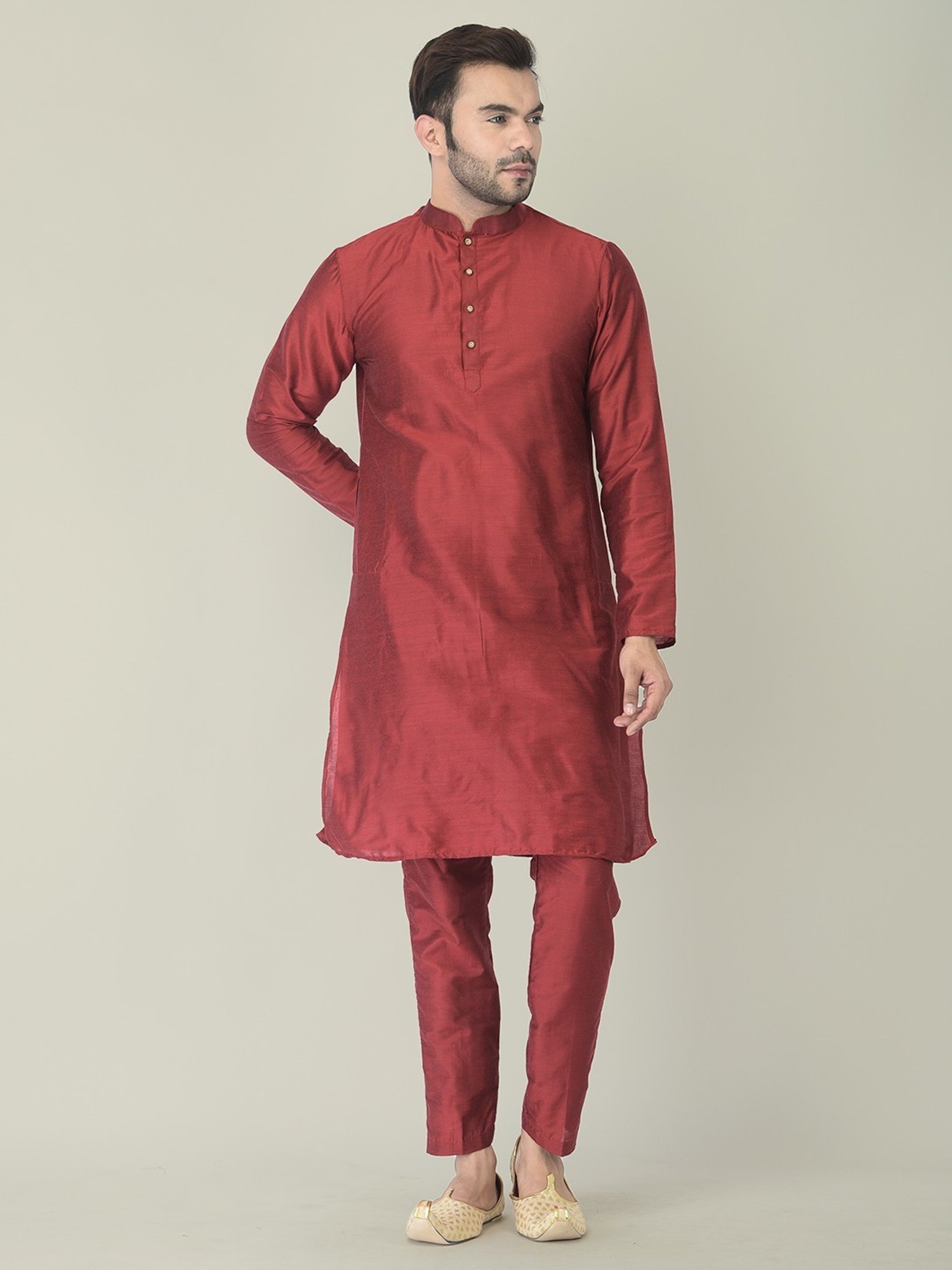 Deyann Maroon & Cream Cotton Regular Fit Printed Kurta Set With Jacket