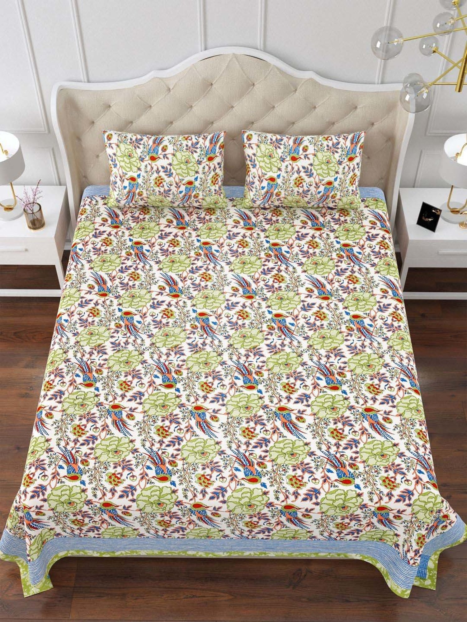Aapno Rajasthan Ranthambore Reminiscence Multicolor Cotton Double Bedsheet With 2 Pillow Cover