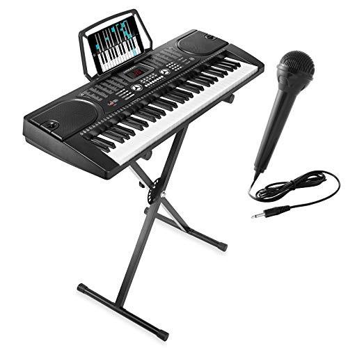 Hamzer 61-Key Electronic Piano Electric Organ Music Keyboard with Stand, Microphone, & Sticker Sheet - Black