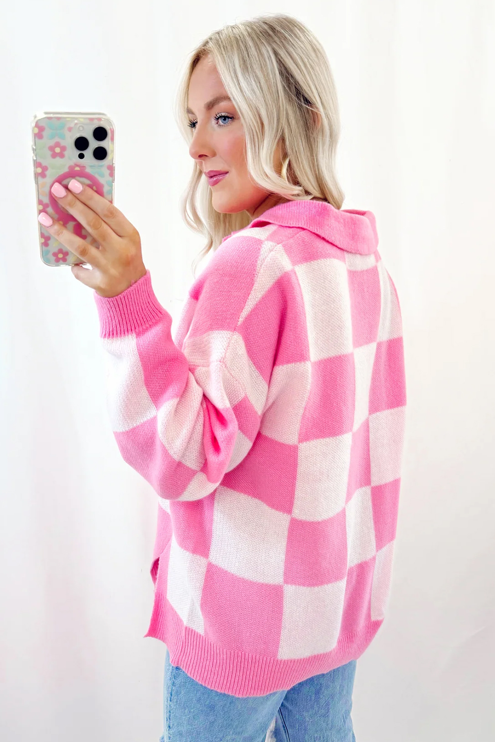 Pink Merry & Bright Pop Up Letter Waffle Knit Sweater