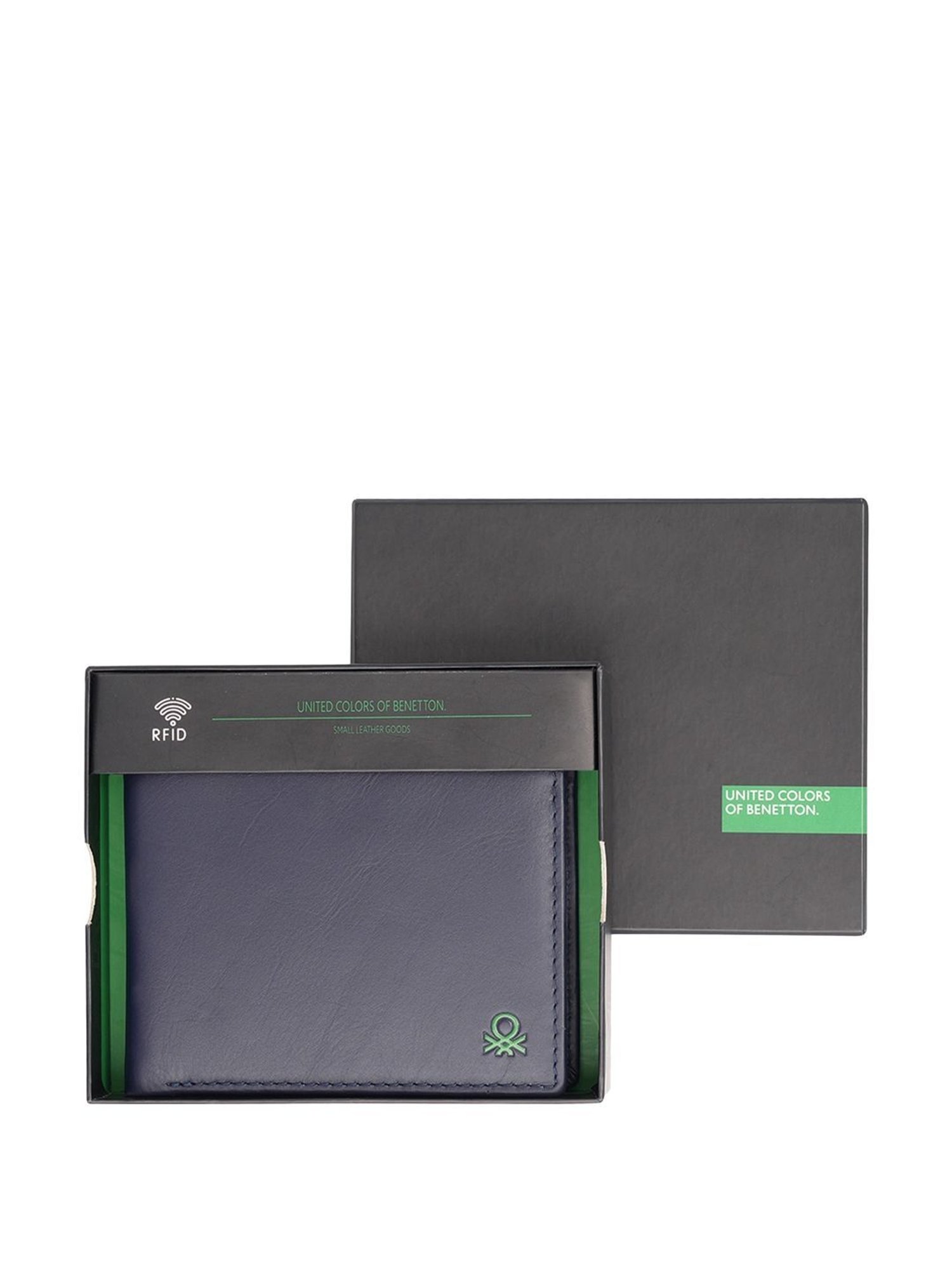 United Colors of Benetton Ceska Navy Leather Bi-Fold Wallet For Men