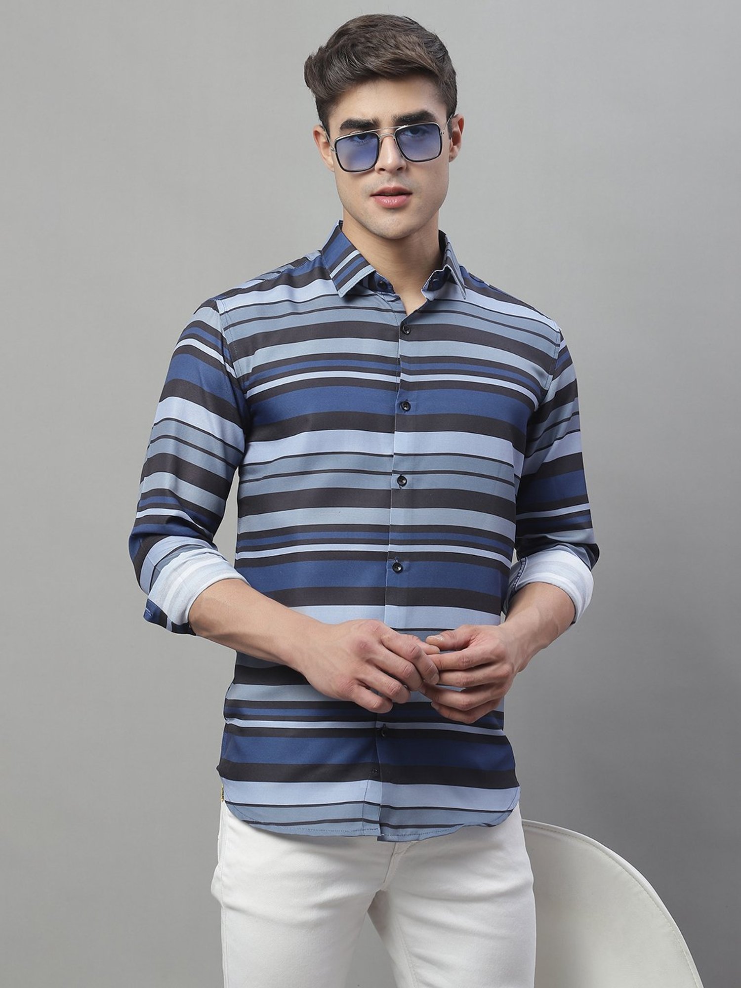 Jainish Multicolor Regular Fit Striped Cotton Shirt