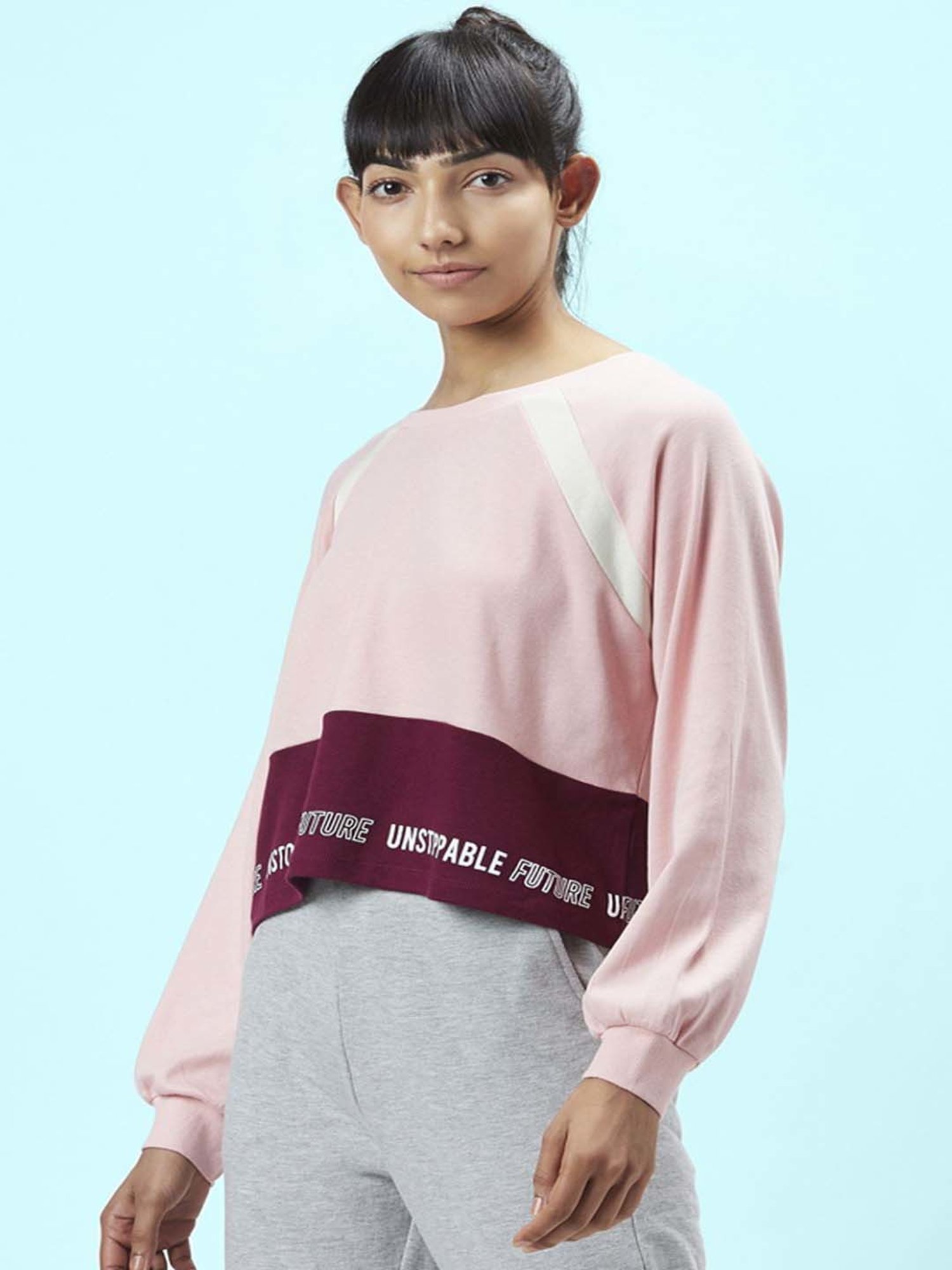 Ajile by Pantaloons Pink & Wine Cotton Printed Sports Top