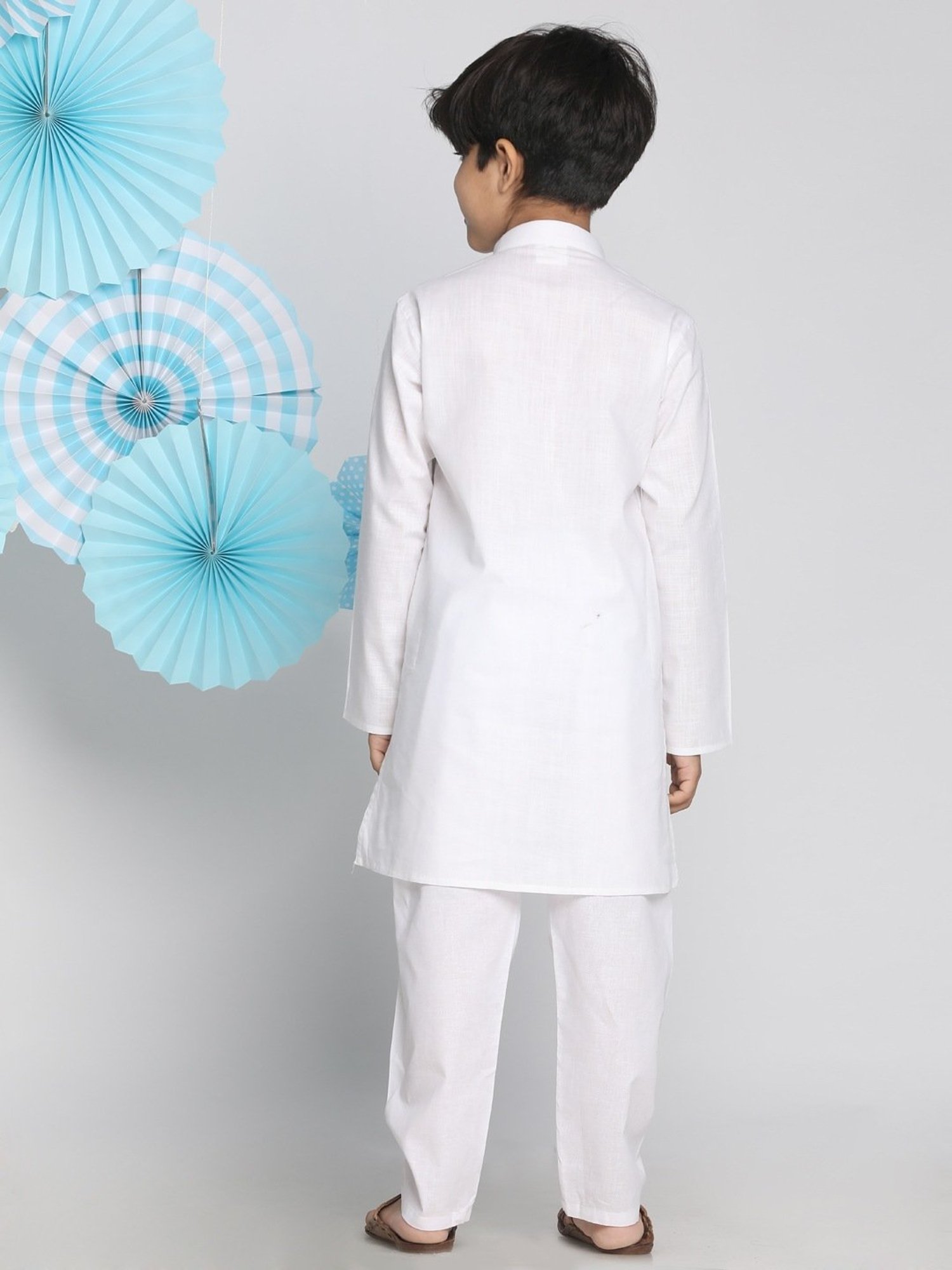 VASTRAMAY Kids White Cotton Kurta Set