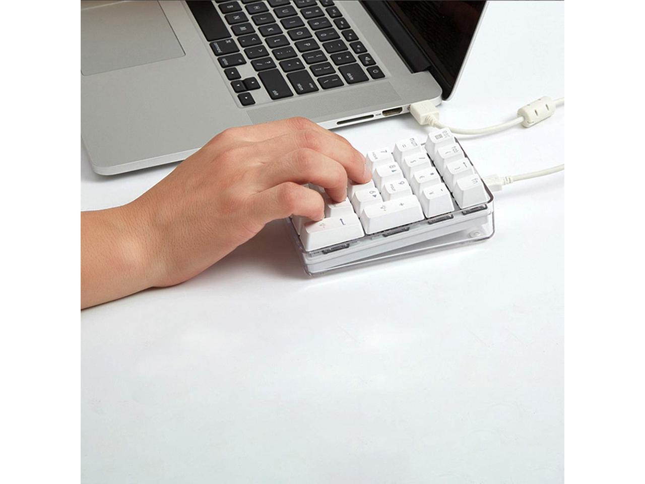 Mechanical Numeric Keypad Cherry MX  White Switch Wired Gaming Keypad Crystal Case White Backlit 21 Keys Mini Numpad Portable Keypad Extended Layout White Magicforce by Qisan