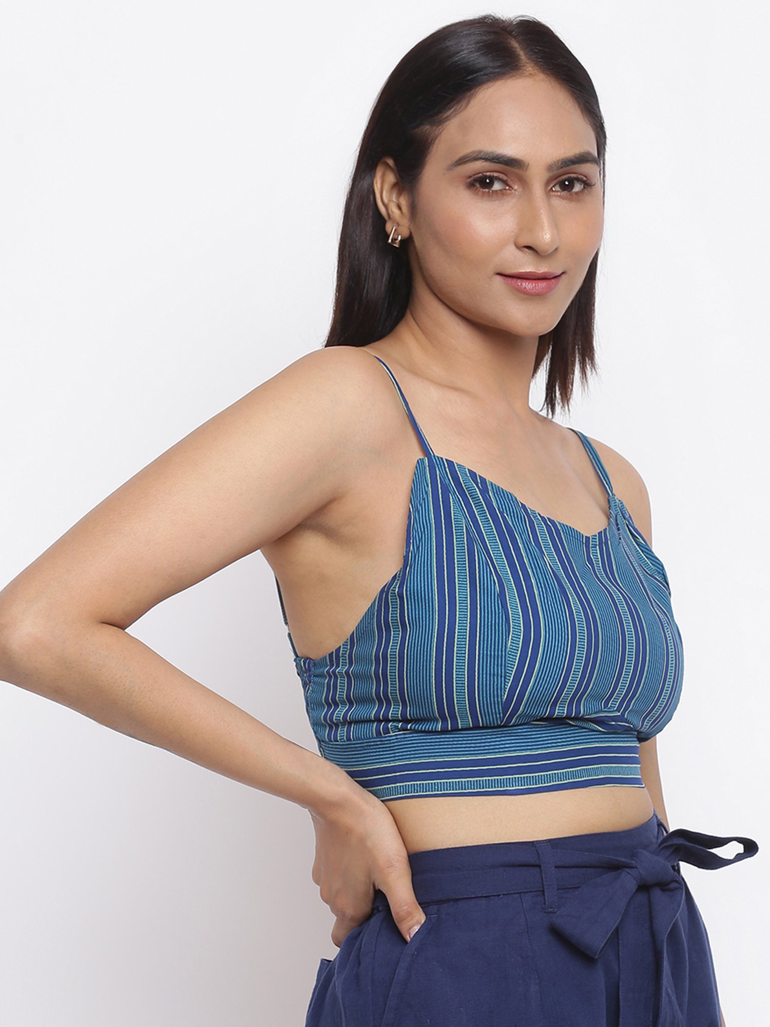 Fabindia Blue Striped Crop Top