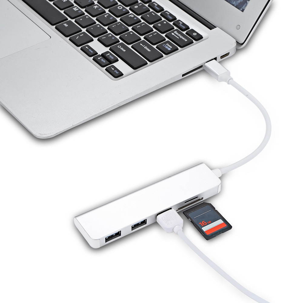USB-C SD/TF Card Reader with 3 USB3.0 HUB, Type-C HUB Card Reader 5 Port with 3 x USB 3.0 / SD / TF Ports.