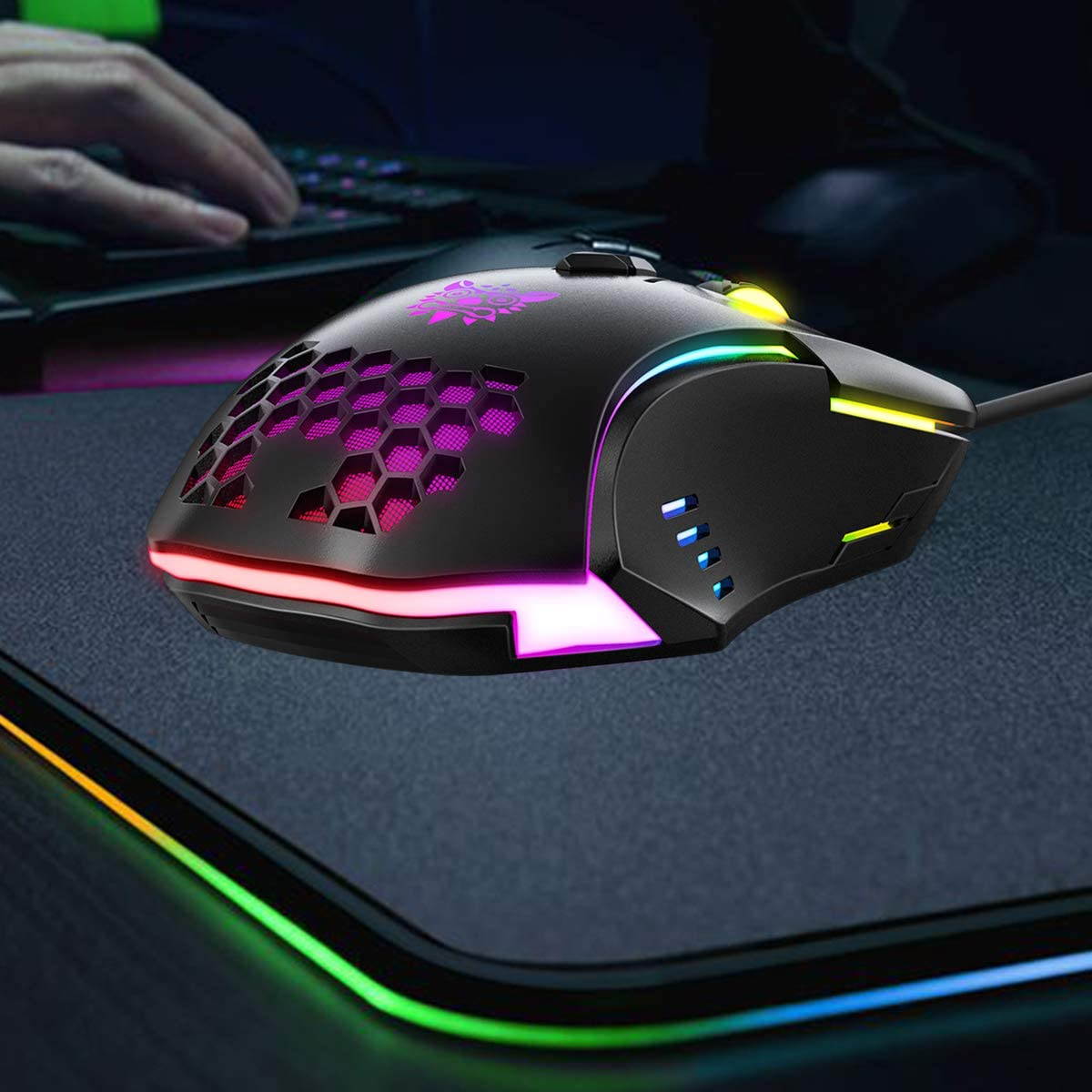 Gaming Mouse RGB Breathing LED Light 6400 DPI 7 Buttons Wired Mice for PC Laptop Computer Gamer - Black