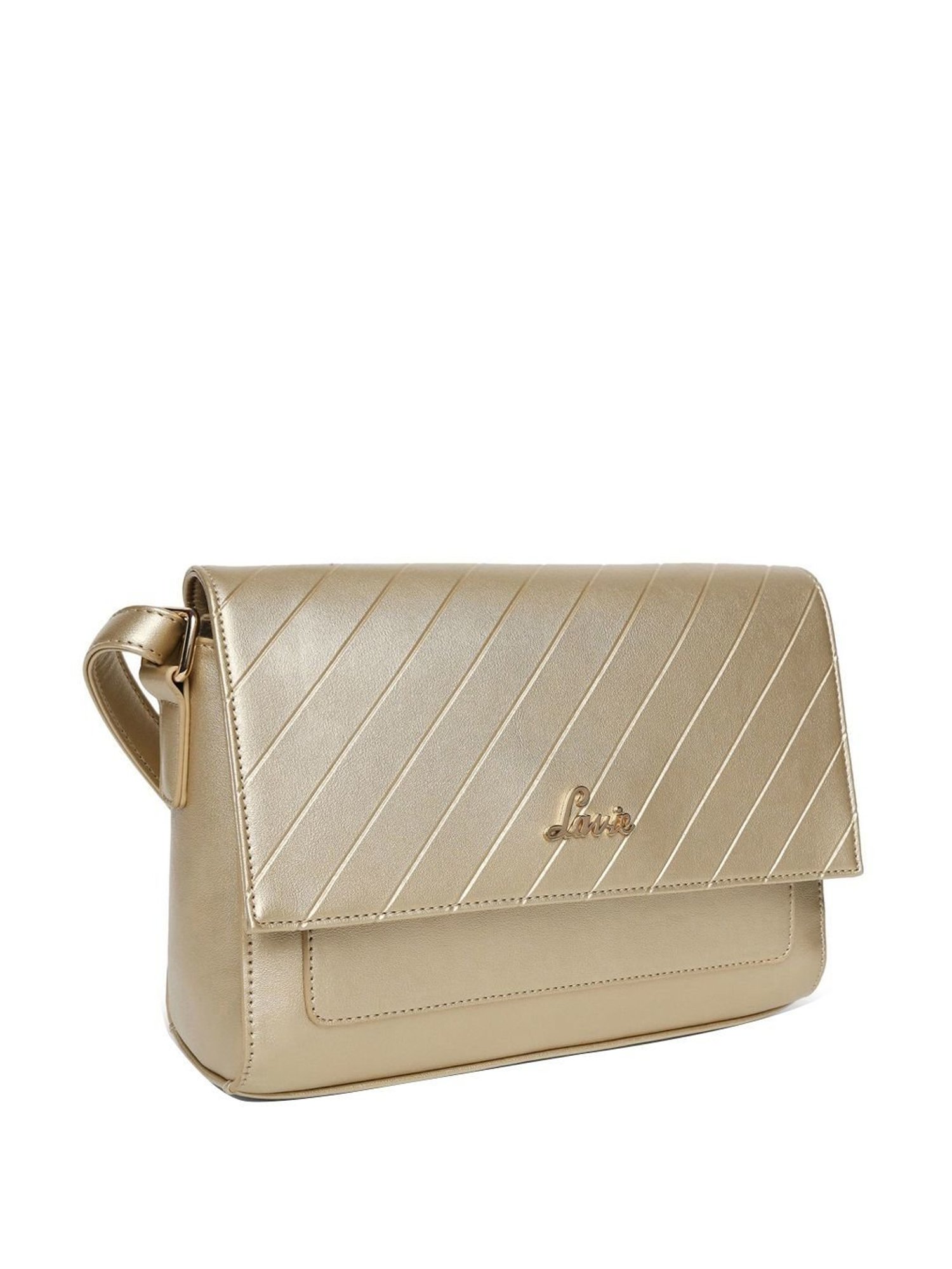 Lavie Golden Small Textured Sling Handbag