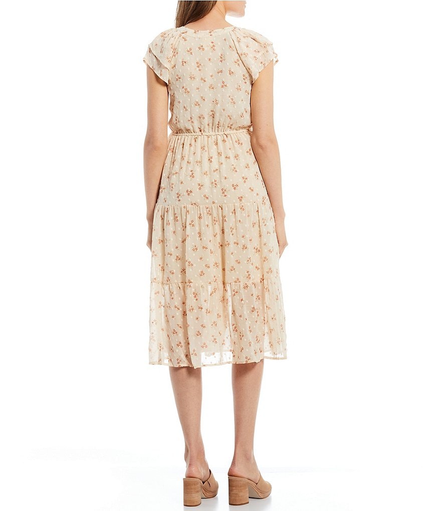 Blu Pepper Floral Swiss Dot Short-Sleeve Midi Dress