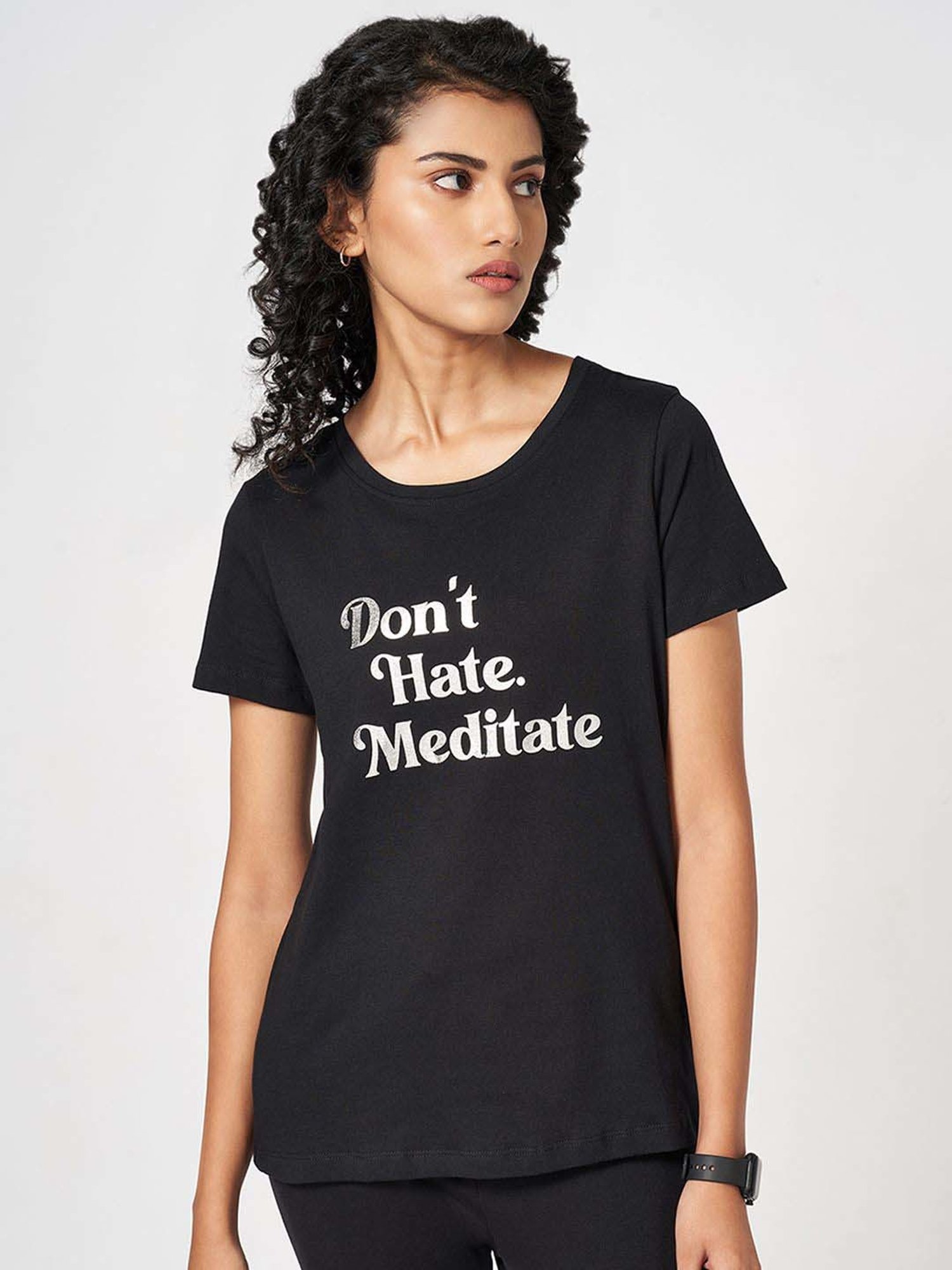 Ajile by Pantaloons Black Cotton Printed T-Shirt