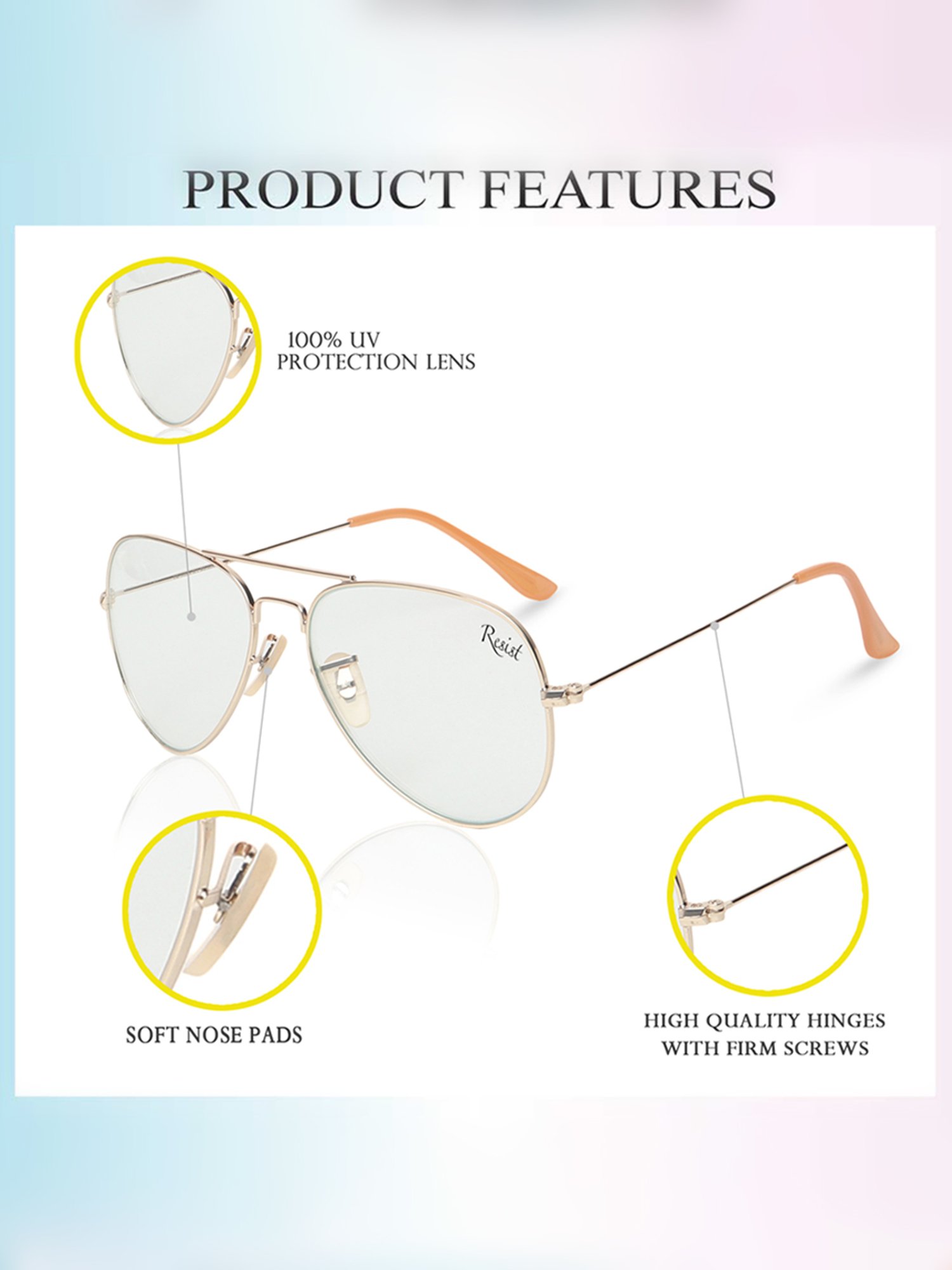 Resist Eyewear Clear Aviator UV Protection Unisex Sunglasses