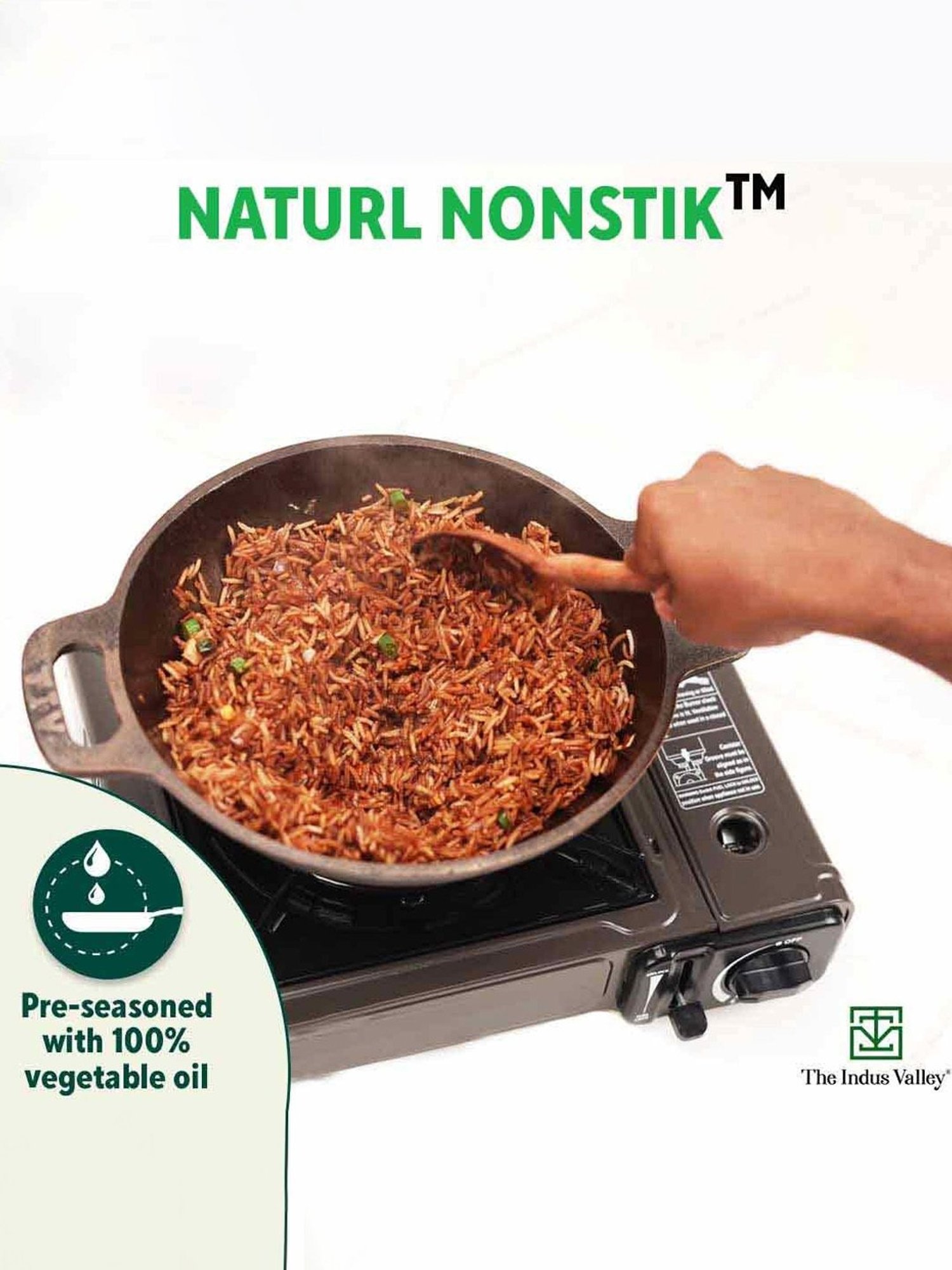 The Indus Valley Black Cast Iron Kadai with Free Wooden Flip (25.4cm,2.5L)