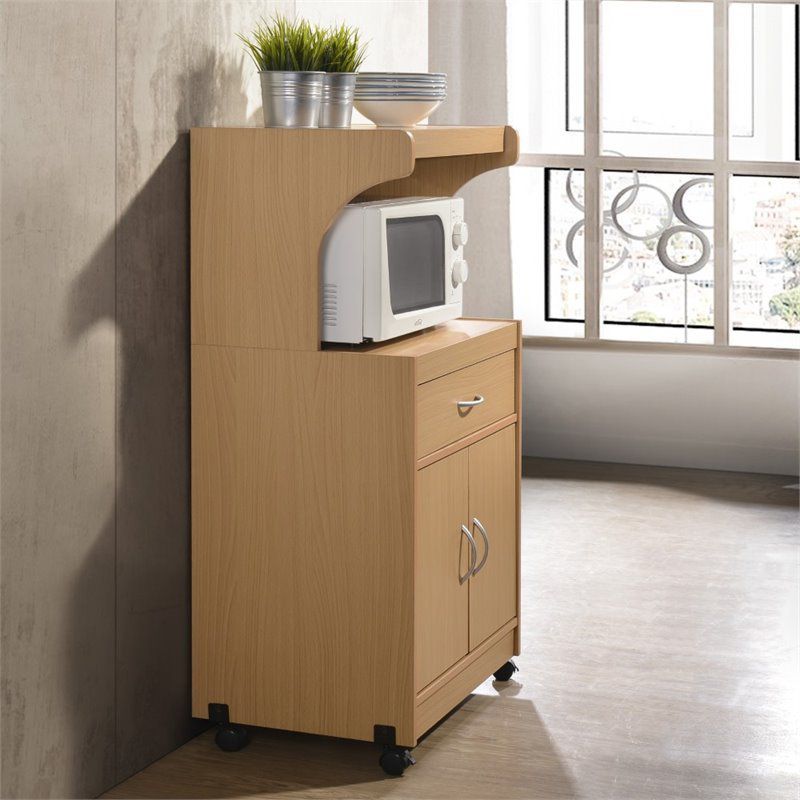 Microwave Kitchen Cart in Beech Brown - Hodedah