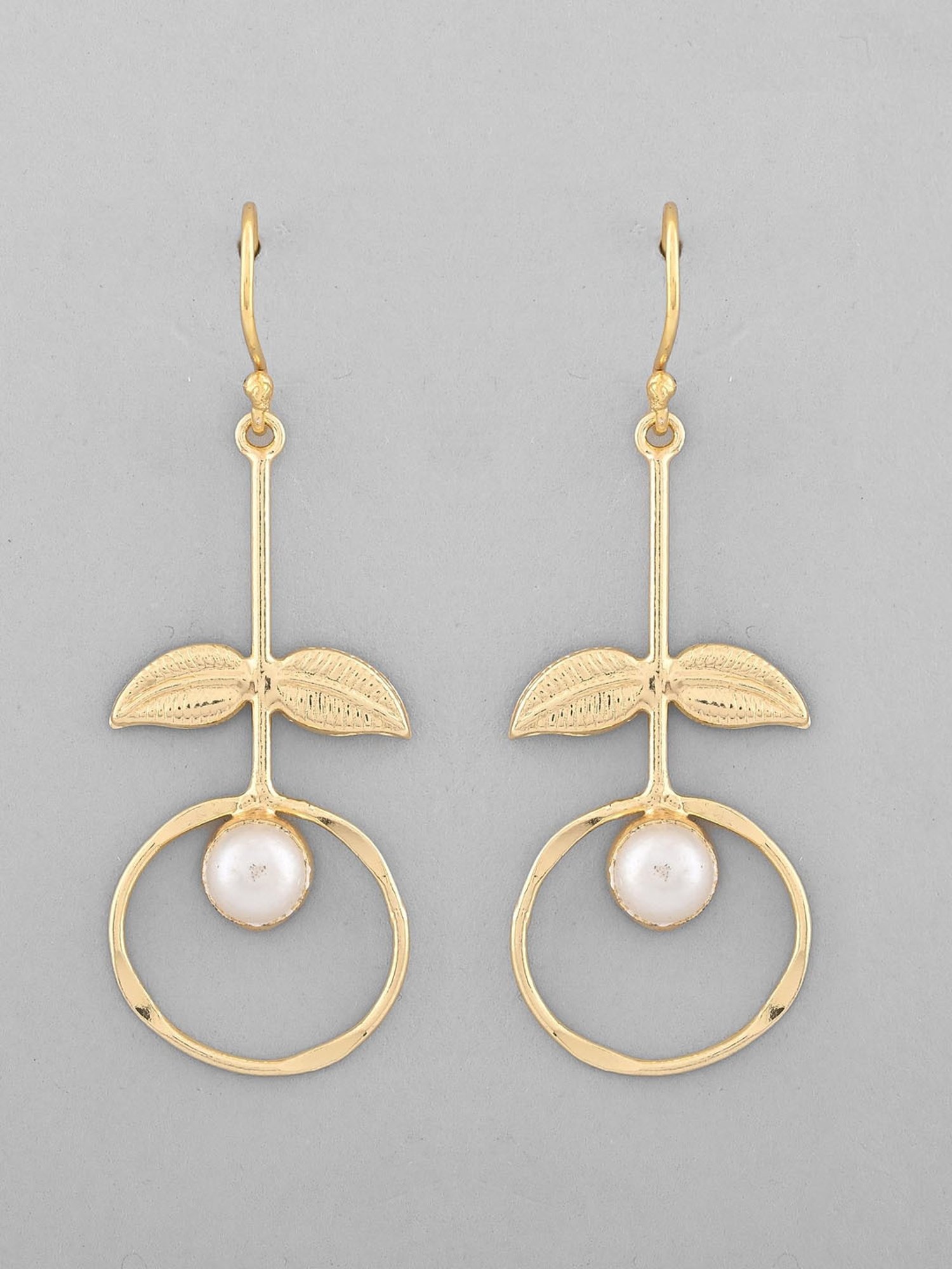 VOJ Gold Plated White Stone Studded Circular Drop Earrings for Women