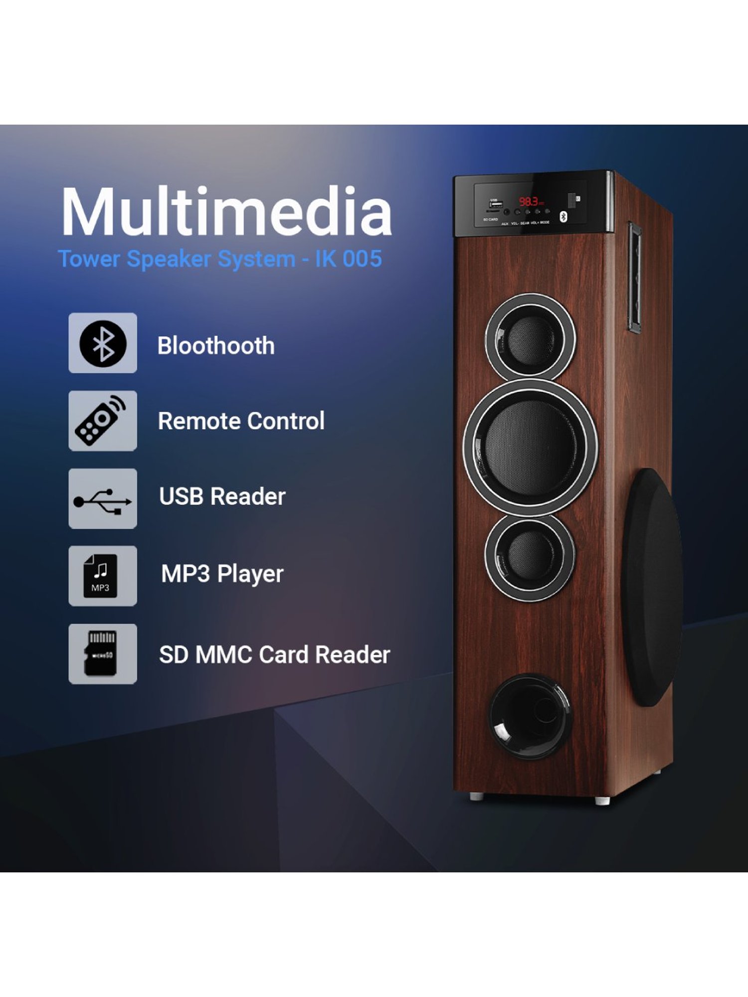 I Kall IK005 Bluetooth Tower Speaker (Brown)