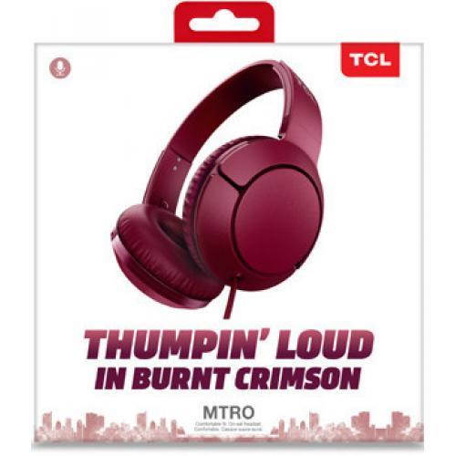 tcl mtro200 onear wired headphones with builtin mic  burgundy crush