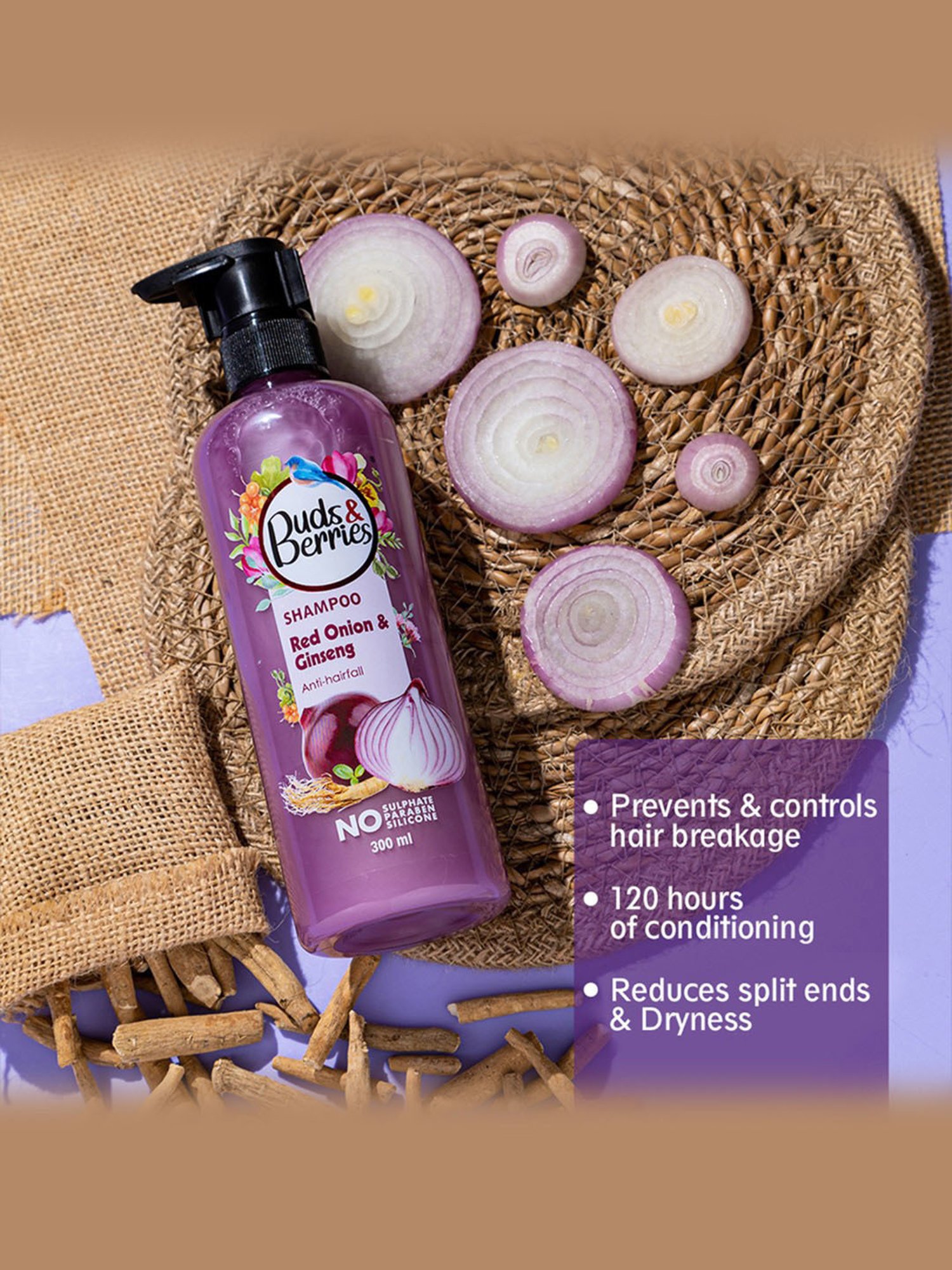 Buds & Berries Red Onion & Ginseng Anti-Hairfall Shampoo - 300 ml