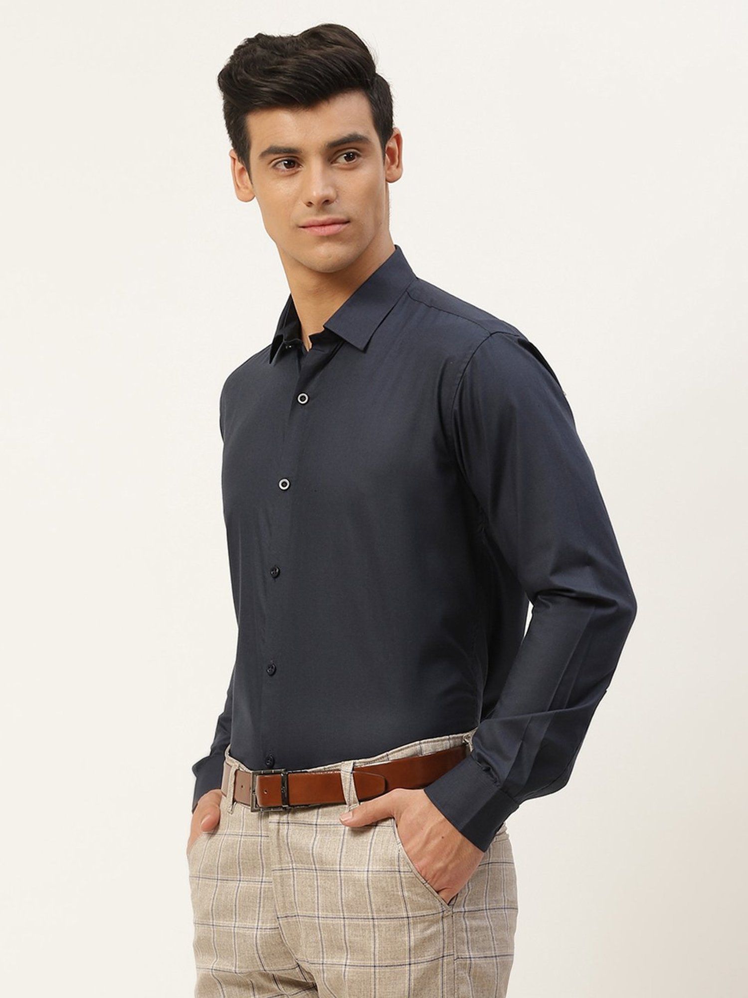 Sojanya Navy Cotton Regular Fit Shirt