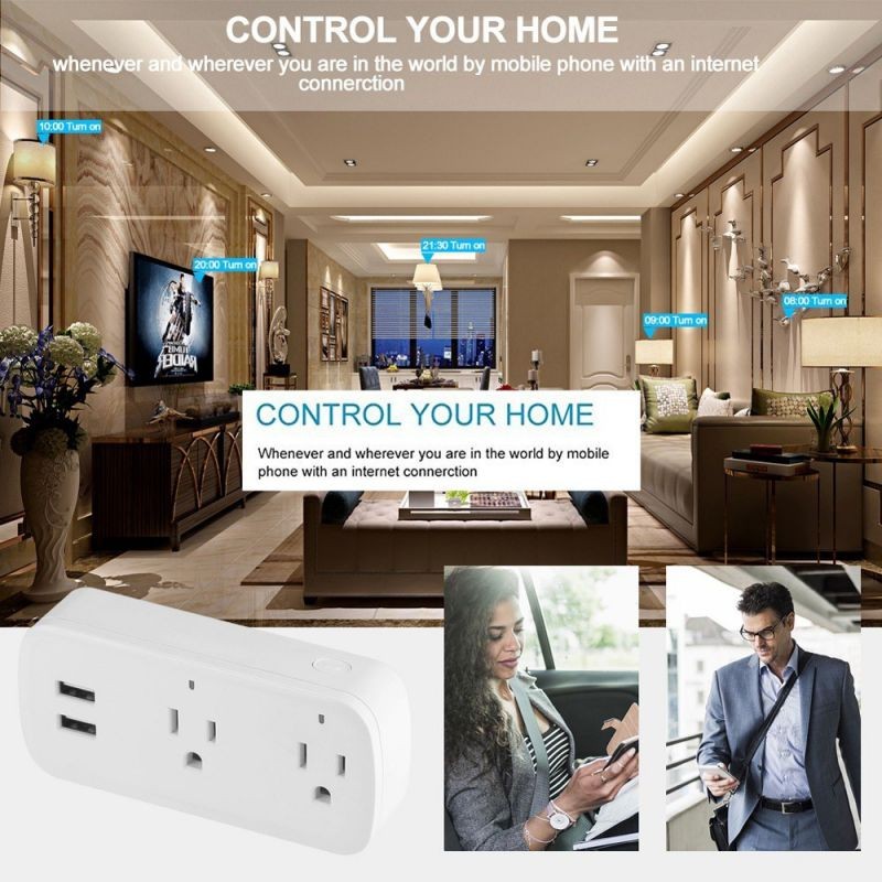 10A WiFi Smart Socket US Plug Dual AC USB Socket Smart Life APP Remote Control Timing Voice Control Compatible