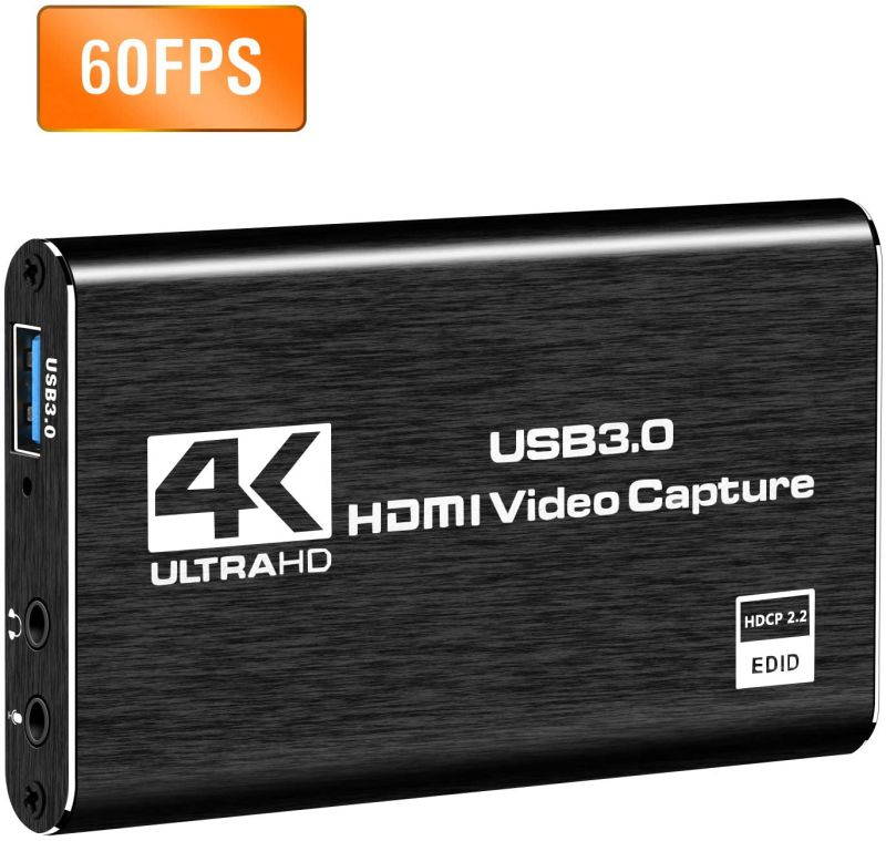 4K Audio Video Capture Card, USB 3.0 HDMI Video Capture Device, Full HD 1080P for Game Recording, Live Streaming Broadcasting