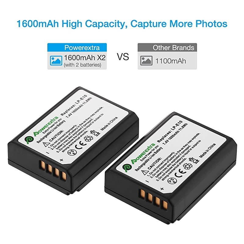 2 Pack LPE10 Batteries and Charger Replacement for Canon EOS Rebel T3 T5 T6 T7 Kiss X50 Kiss X70 EOS 1100D EOS 1200D EOS 1300D EOS 2000D EOS 1500D Digital Cameras