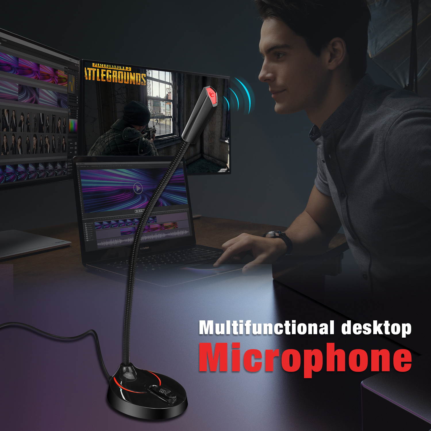 HXSJ F12 Computer Microphone 360 Degree Flexible USB Microphone Drive-free Voice Chat Video Conference Microphone Black