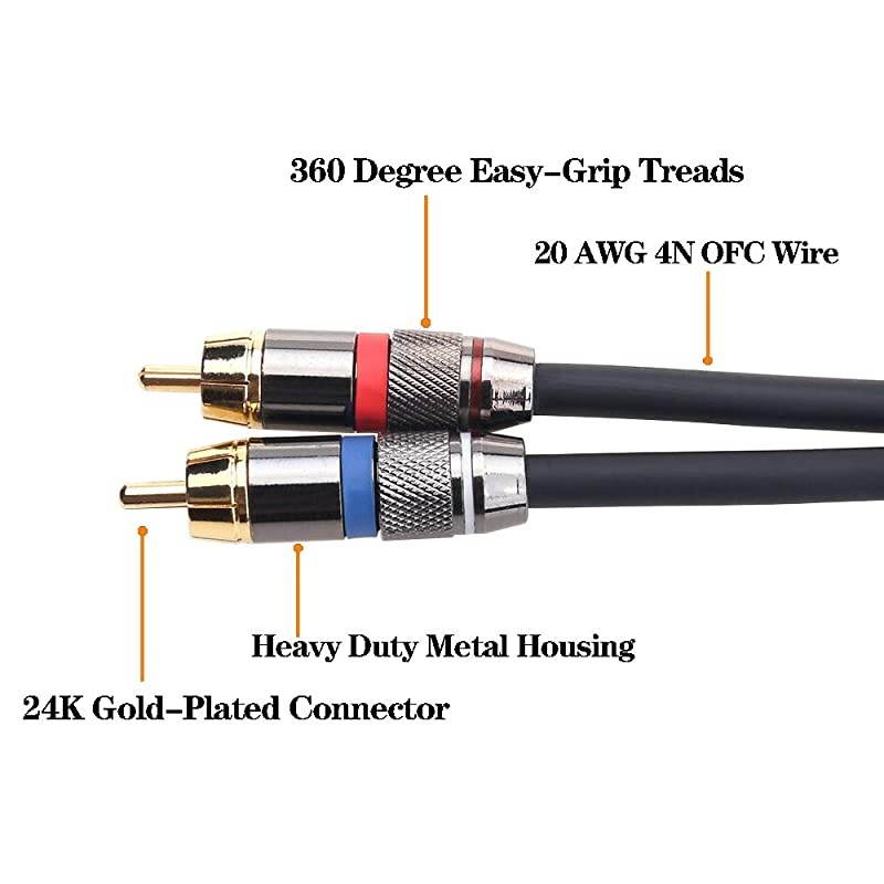 RCA to 1/4 Cable, Quarter inch TRS to RCA (1/4 Stereo to 2 RCA) Audio Y Splitter Cable Insert Cable - 3.3 feet/1 Meter