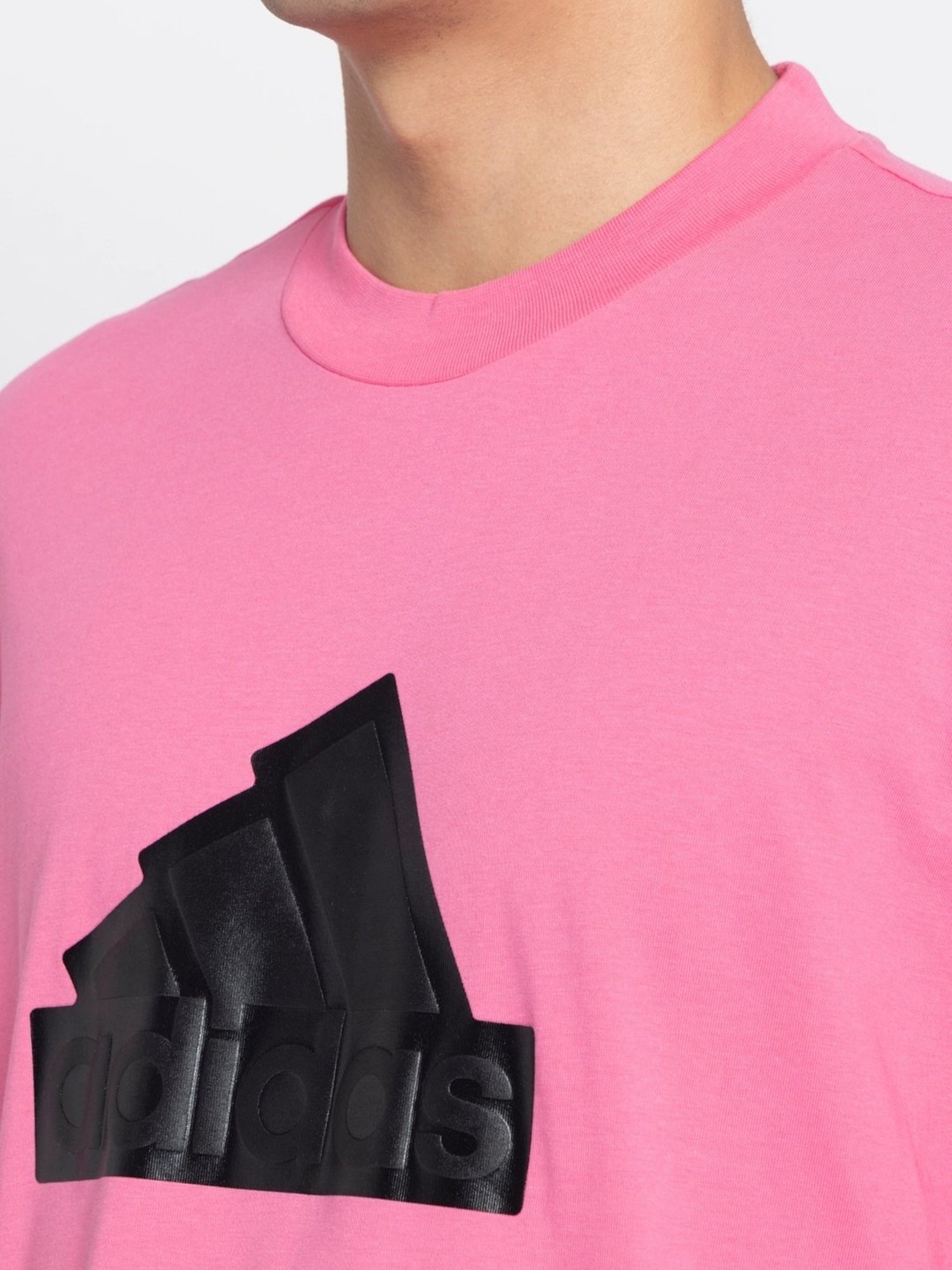 Adidas Pink Cotton Regular Fit Logo Printed T-Shirt