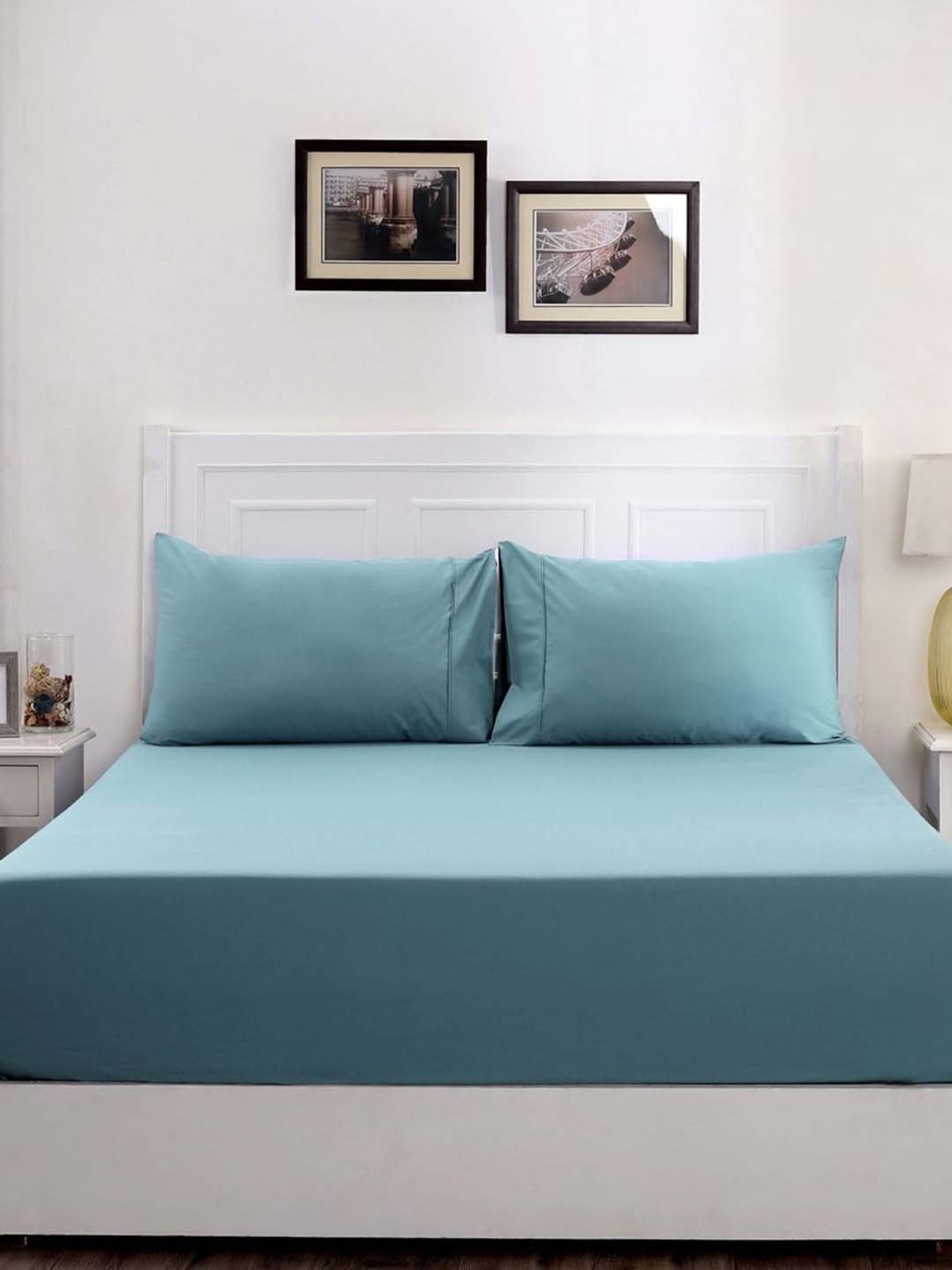 Maspar Blue Cotton 200 TC Bed Sheet Set