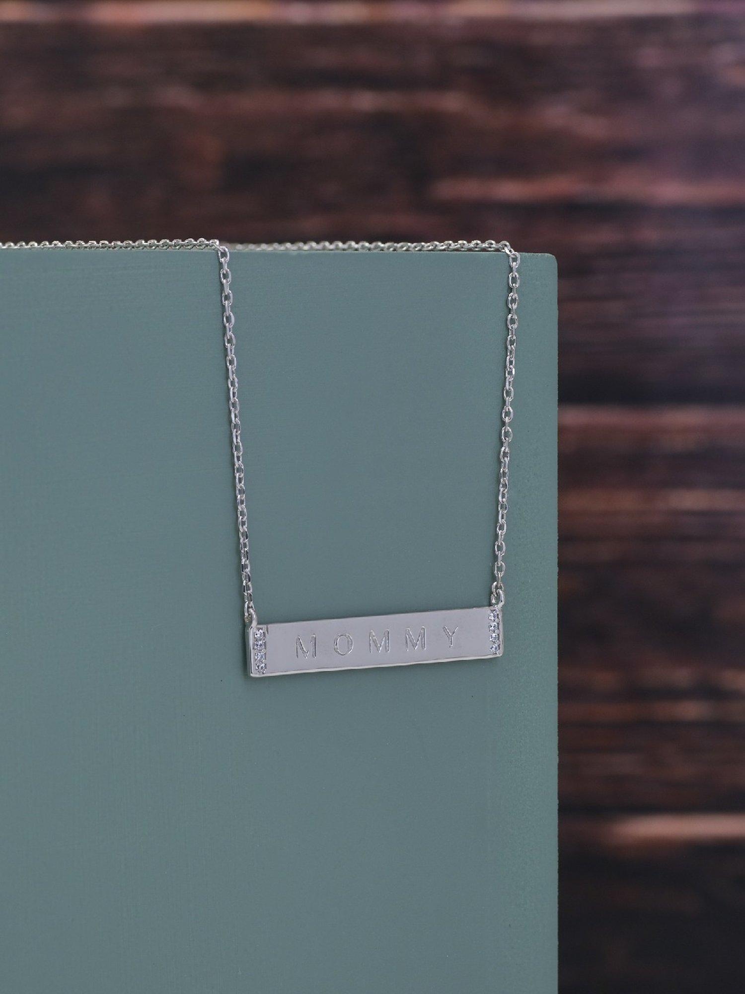 Ornate Jewels 925 Silver AAA Grade American Diamond MOMMY Pendant with 18-inch Chain