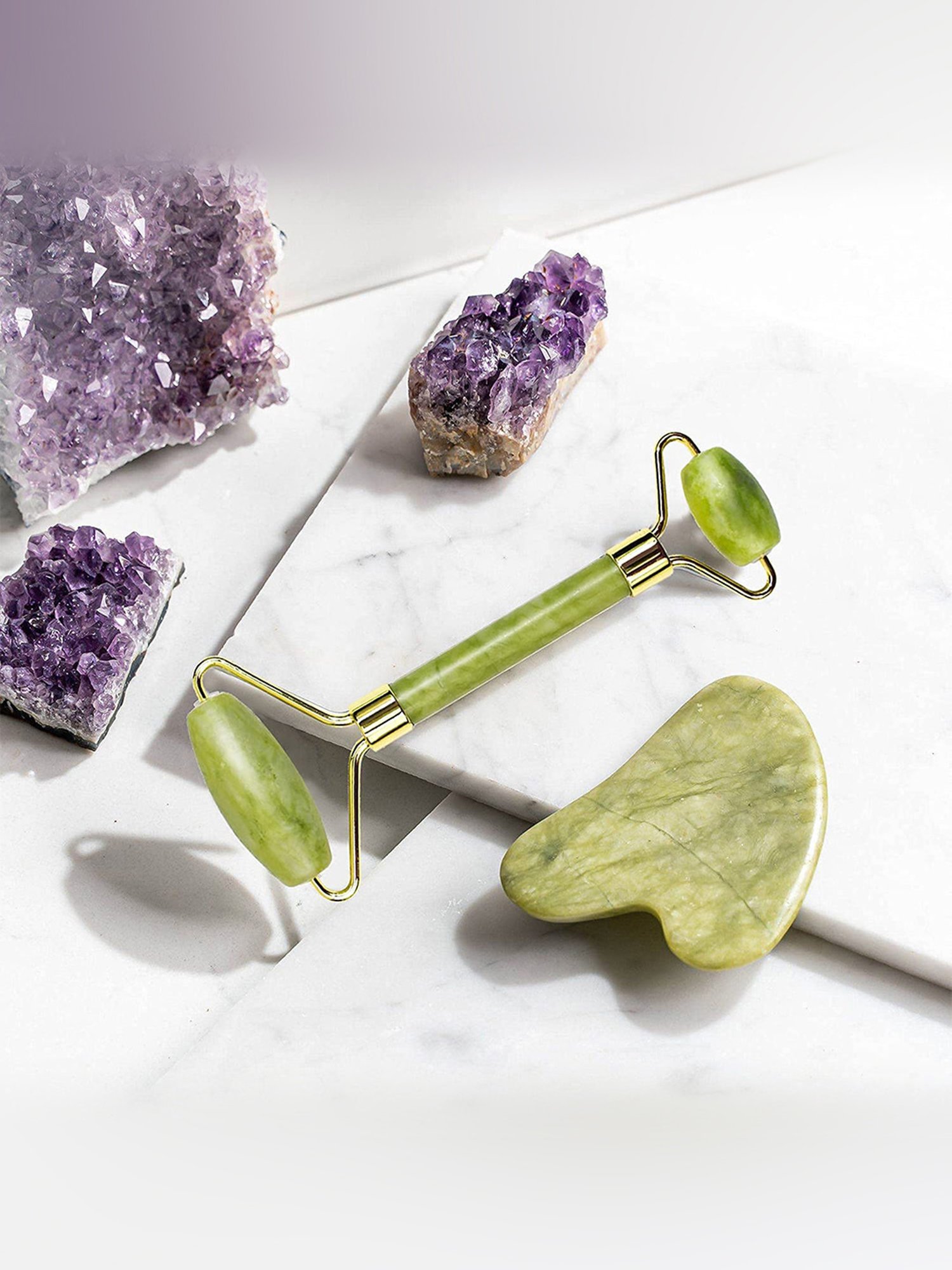 Kazarmaa Jade Roller with Gua Sha Face Massager Set