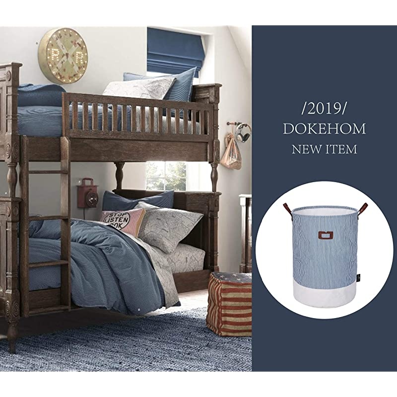 22Inches Thickened XLarge Laundry Basket 9 Colors with Durable Leather Handle Drawstring Waterproof Round Cotton Linen Collapsible Storage Basket Navy Blue XL