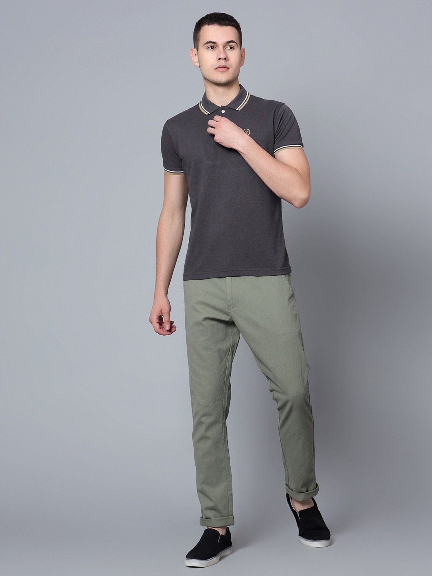 Cantabil Dark Grey Cotton Regular Fit Polo T-Shirt