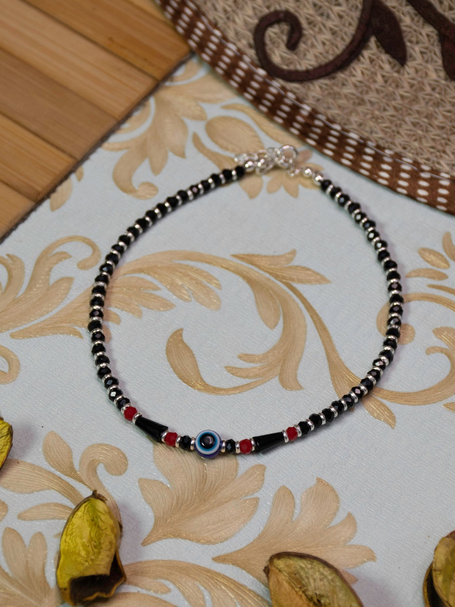 Arte Jewels 925 Sterling Silver Nazariya Evil Eye Bead Anklet for Women & Girls (Single)