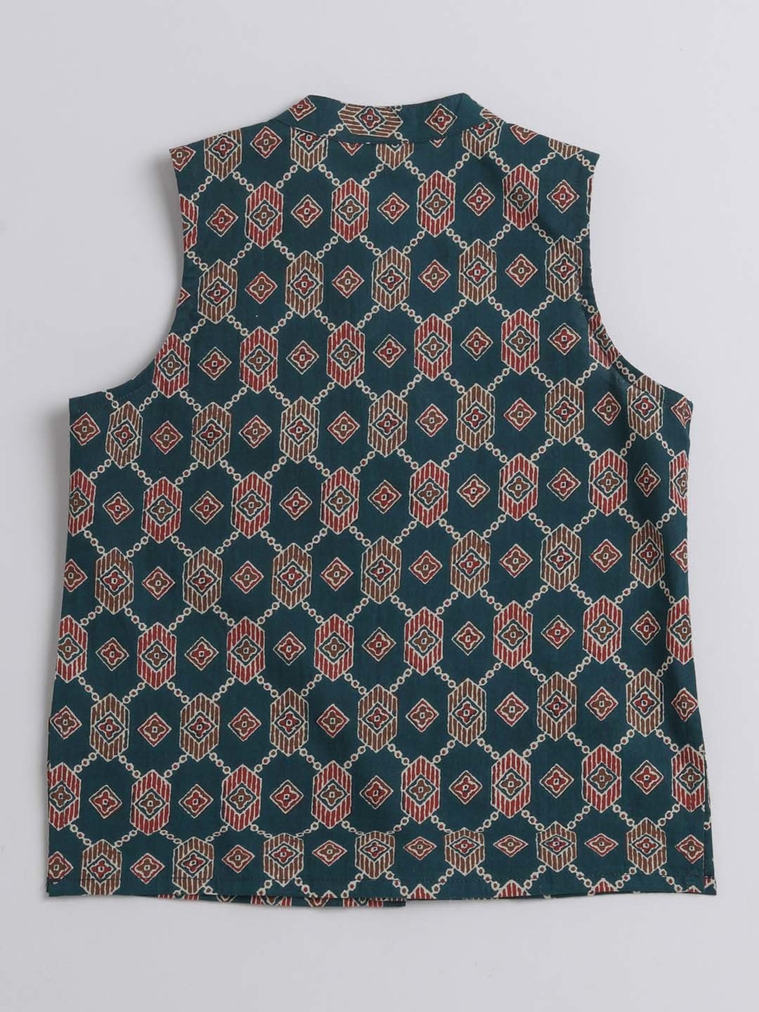 The Magic Wand Kids Green & White Cotton Printed Full Sleeves Kurta Set