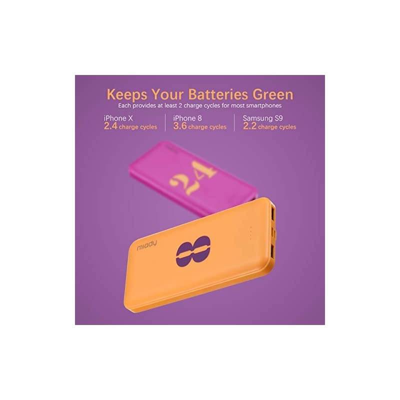 2Pack  10000mAh Dual USB Portable Charger Fast Charging Power Bank with USB C Input Backup Charger for iPhone X Galaxy S9 Pixel 3 and etc Yellow amp Purple