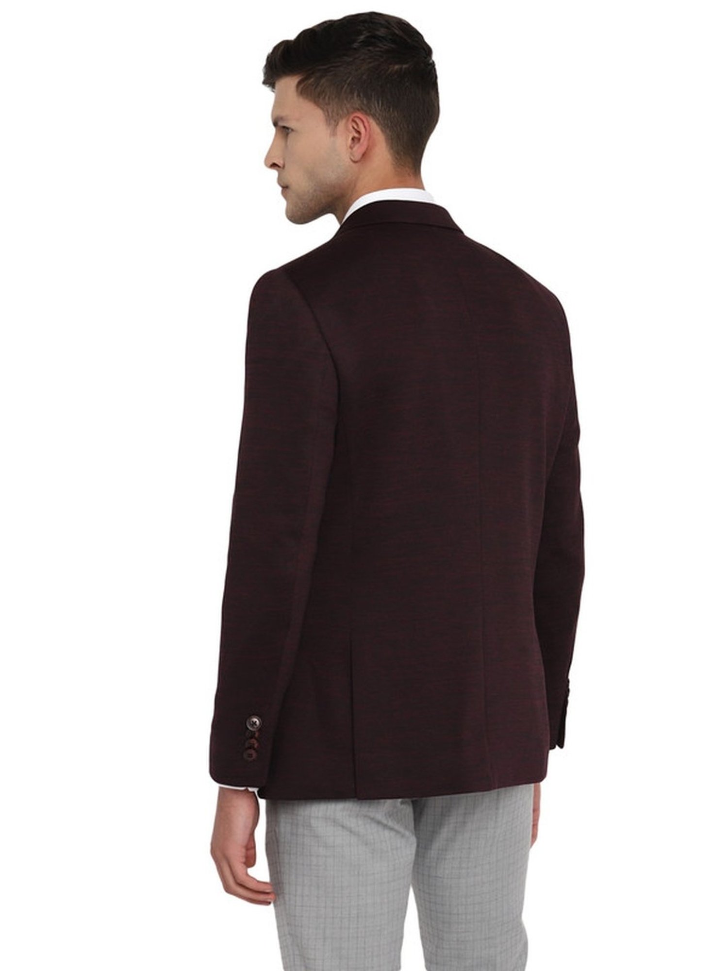 Turtle Maroon Slim Fit Self Pattern Blazer