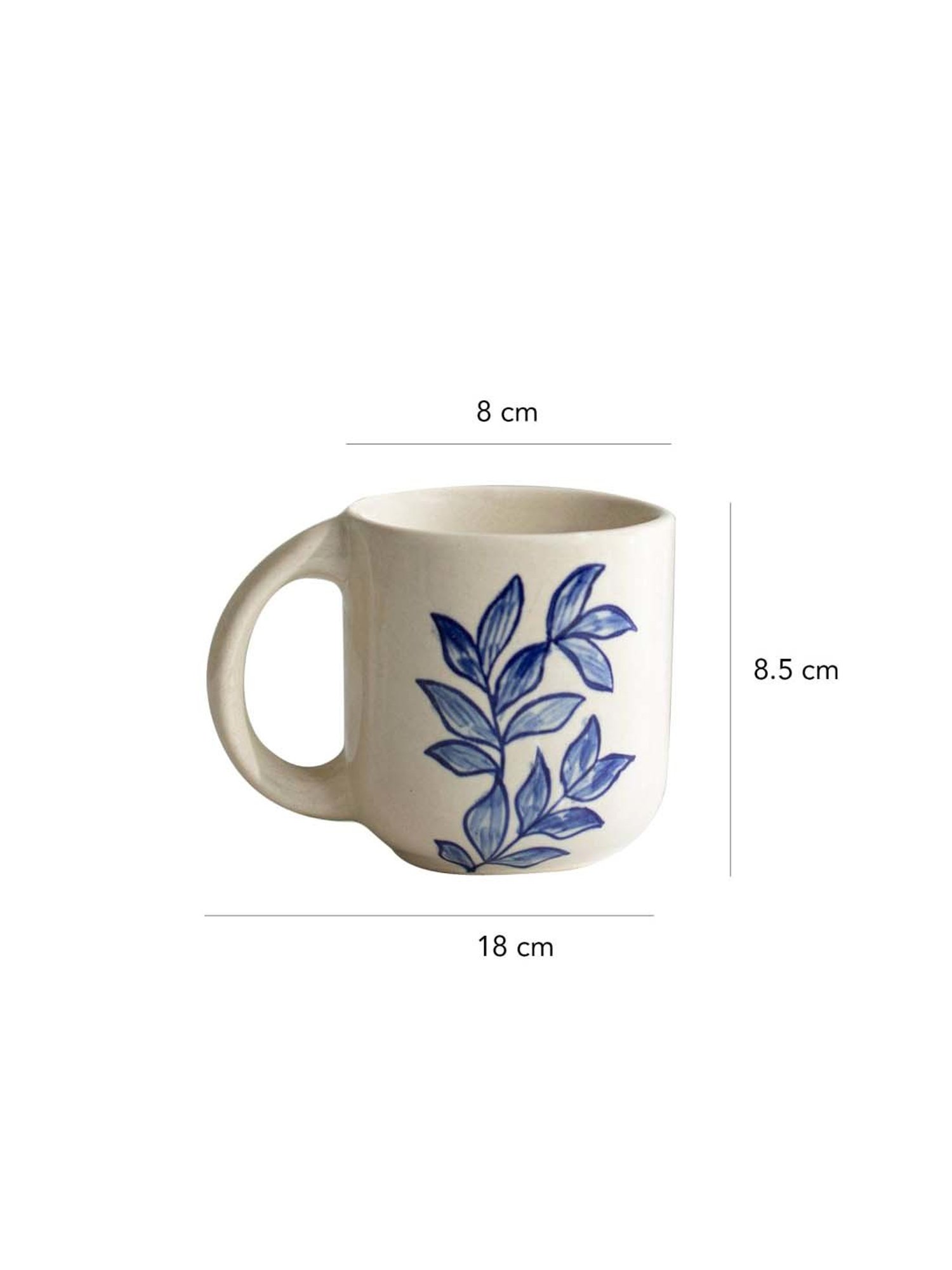 Ellementry Livada Off-White & Blue Ceramic Mug (0.2 L) - Set of 2