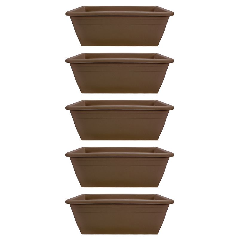 HC Companies 12-Inch Outdoor Plastic Deck Flower Planter Box, Chocolate (2 Pack)