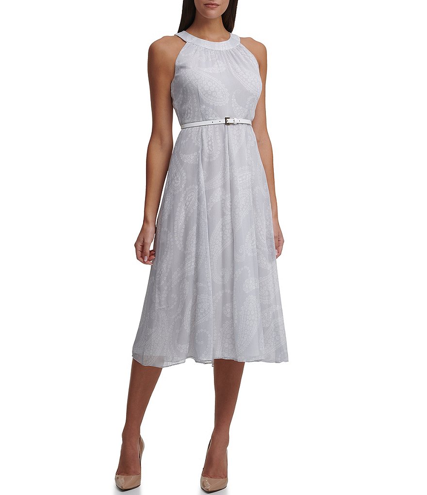 Vince Camuto Halter Bow Neck Sleeveless Midi Dress with Side Seam Pockets